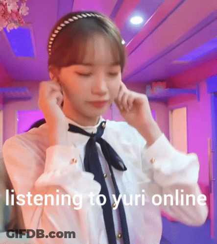 Girl With Headband Covering Ears Listening To Yuri Online GIF