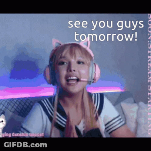 Girl With Headphones And Cat Headband Says See You Tomorrow GIF