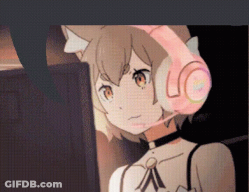 Girl With Headphones And Choker Looking At Computer Screen GIF