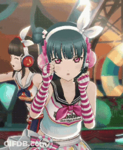 Girl With Headphones And Gloves Love Live Badge GIF