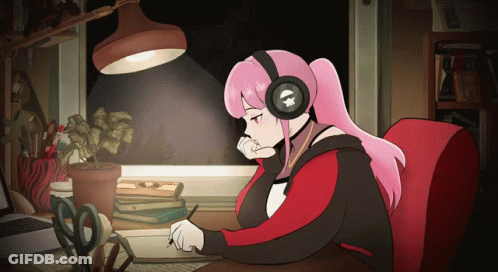 Girl With Headphones And Skull On Head GIF