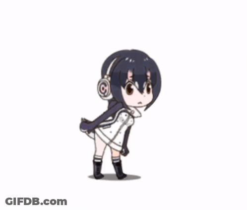 Girl With Headphones And Two Hearts GIF