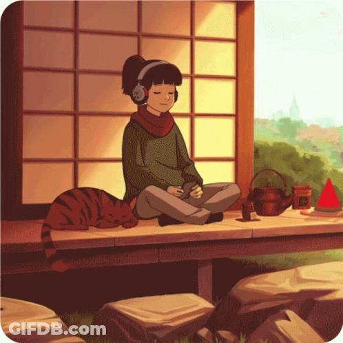 Girl With Headphones Sitting On Table GIF