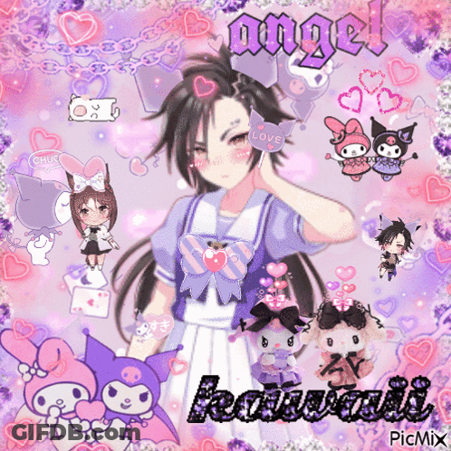 Girl With Hearts And Angel GIF