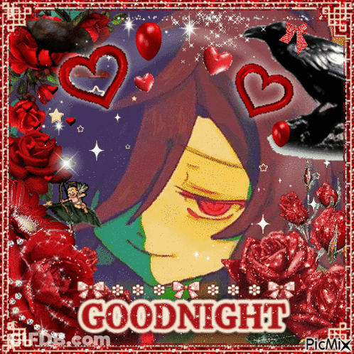 Girl With Hearts And Roses Saying Goodnight GIF
