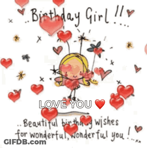 Girl With Hearts Fairy On Swing Birthday Card GIF