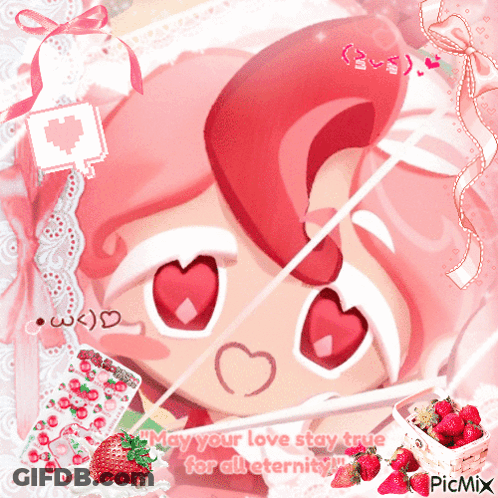 Girl With Hearts On Her Face Saying May Your Love Stay True For All Eternity GIF