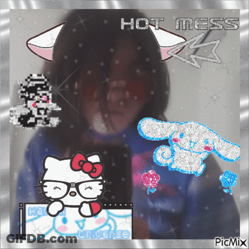 Girl With Hello Kitty And Cinnamon Bunny GIF