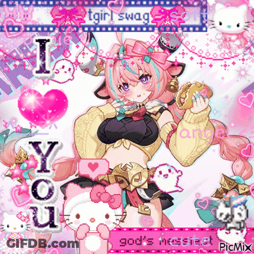 Girl With Hello Kitty Saying I Love You GIF