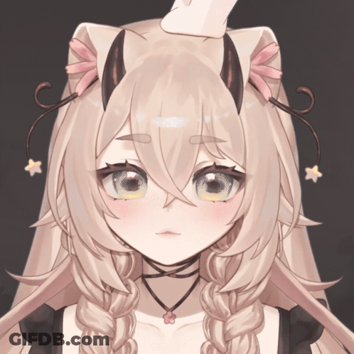 Girl With Horns And Braids Close Up GIF