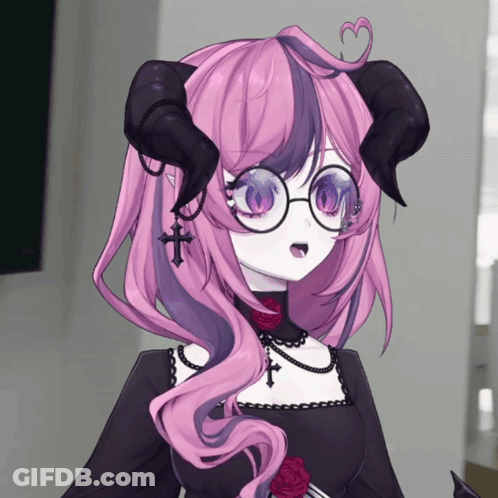Girl With Horns And Glasses In Black Dress GIF