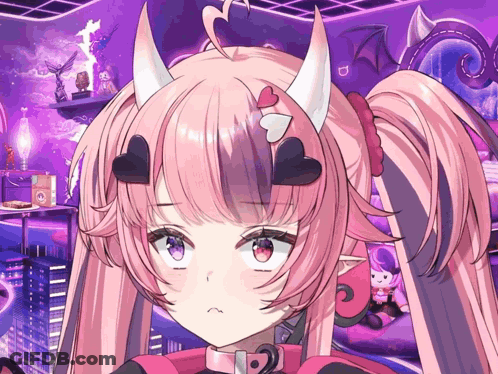Girl With Horns And Hearts In Hair GIF