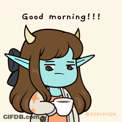 Girl With Horns Drinking Coffee Saying Good Morning GIF