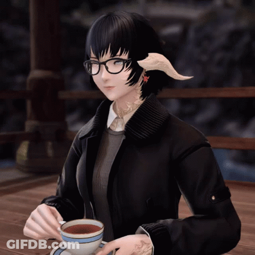 Girl With Horns Holding Coffee GIF