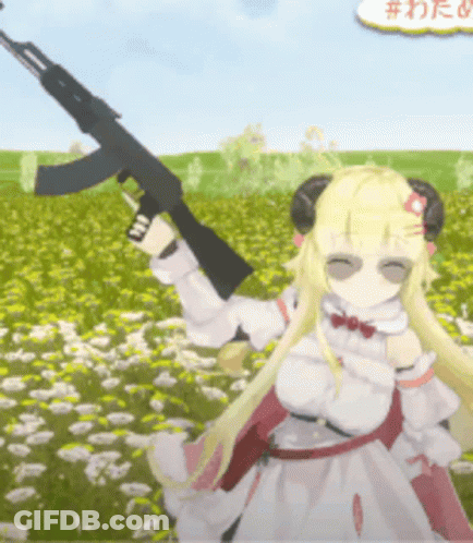 Girl With Horns Holding Gun GIF