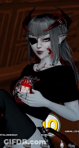 Girl With Horns Holding Heart GIF