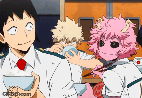 Girl With Horns Holding Rice Bowl GIF