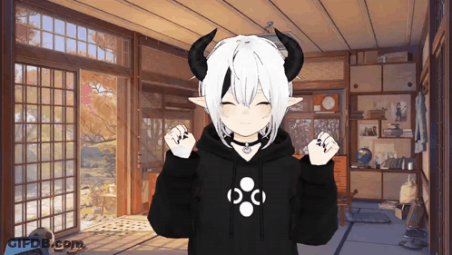 Girl With Horns In Black Hoodie With Letter O GIF