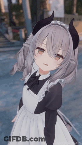 Girl With Horns In Maid Outfit GIF