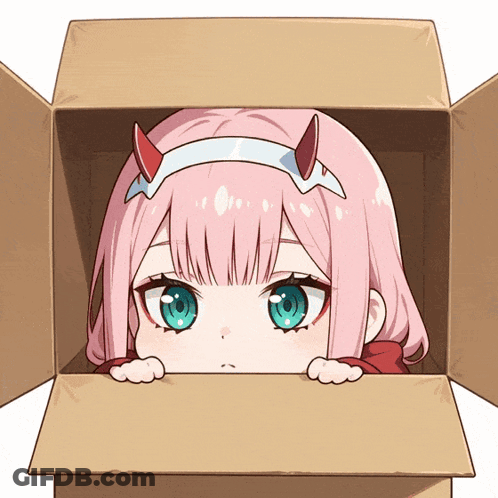 Girl With Horns Peeking Out Of Box GIF