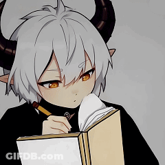 Girl With Horns Reading Book With Pen GIF