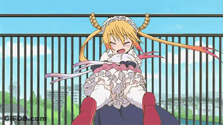 Girl With Horns Sitting On Man's Shoulders On Balcony GIF