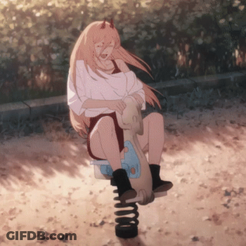 Girl With Horns Sitting On Spring Horse GIF