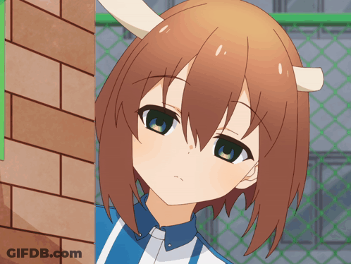 Girl With Horns Standing By Wall GIF