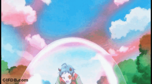 Girl With Horns Surrounded By Rainbow Bubble GIF