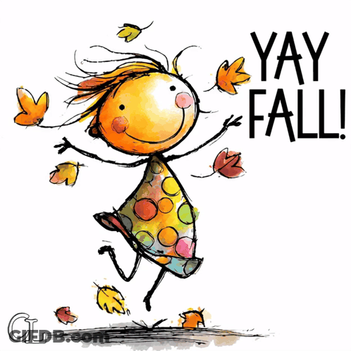 Girl With Leaves Saying Yay Fall GIF