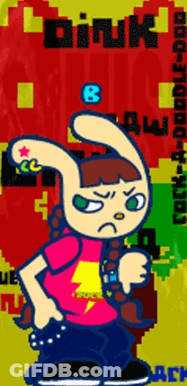 Girl With Lightning Bolt Shirt And Dink Text GIF