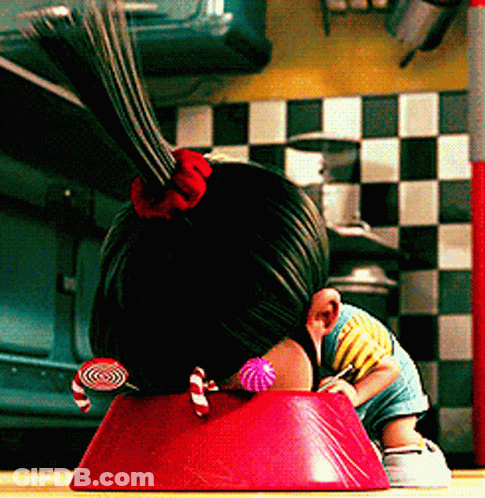Girl With Lollipop In Hair Sitting In Bowl GIF