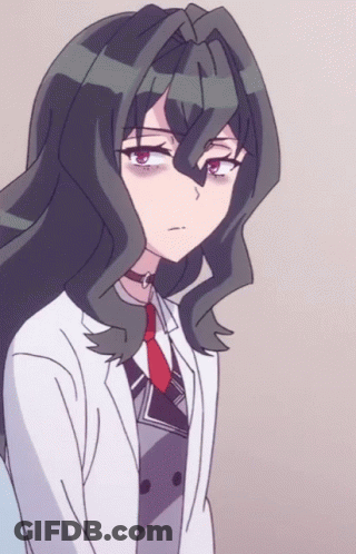 Girl With Long Black Hair And Purple Eyes In White Coat And Red Tie GIF