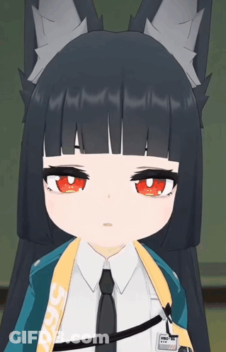 Girl With Long Black Hair And Red Eyes Wearing MSC Jacket GIF