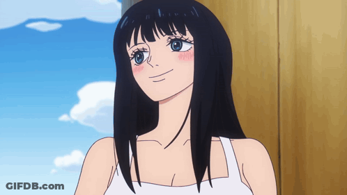 Girl With Long Black Hair And White Tank Top Smiling GIF