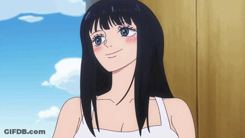 Girl With Long Black Hair And White Tank Top Smiling GIF