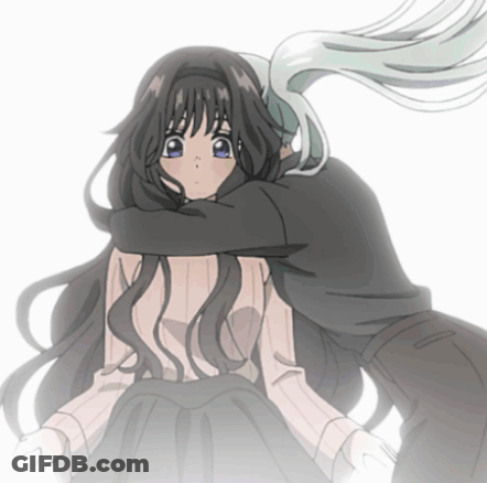 Girl With Long Black Hair Hugging Man With White Hair GIF