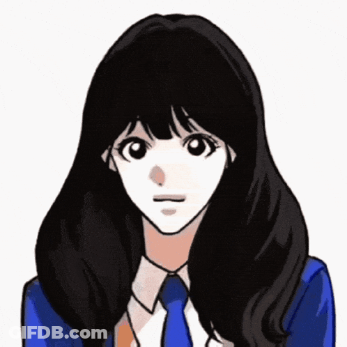 Girl With Long Black Hair In Blue Jacket And Tie GIF