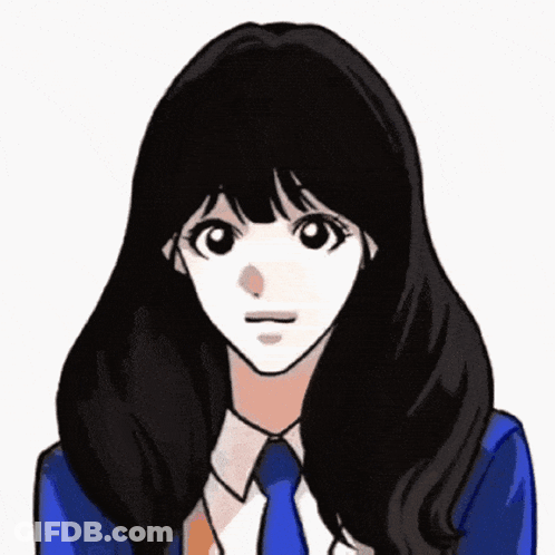 Girl With Long Black Hair In Blue Jacket And Tie GIF