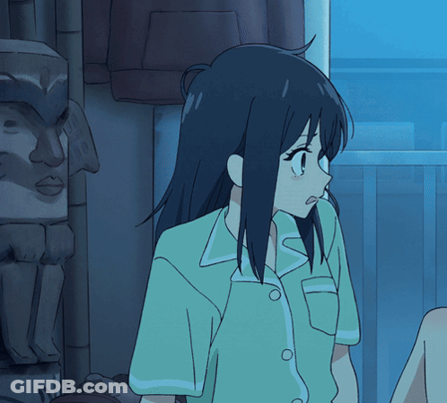 Girl With Long Black Hair In Green Shirt With White Buttons GIF
