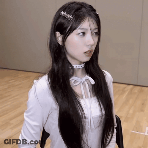 Girl With Long Black Hair In White Shirt GIF