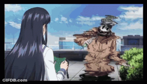 Girl With Long Black Hair Next To Statue GIF