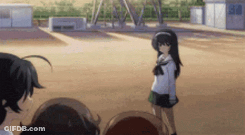 Girl With Long Black Hair Standing In Field With People GIF