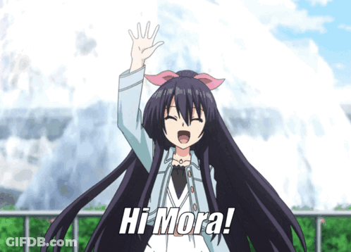 Girl With Long Black Hair Waving Saying Hi Mora GIF