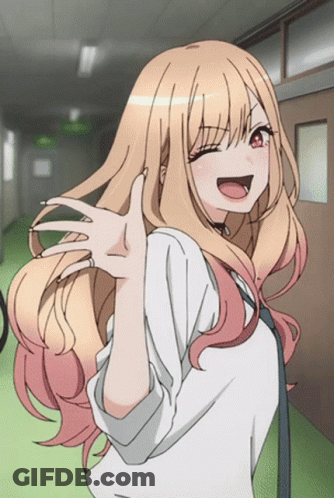 Girl With Long Blonde Hair And Red Eyes Waving GIF
