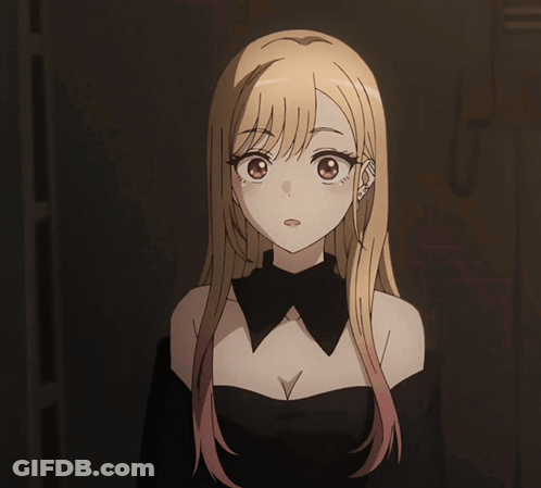Girl With Long Blonde Hair In Black Top GIF