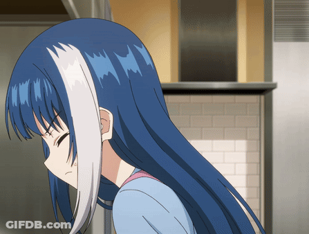 Girl With Long Blue Hair And White Stripe GIF
