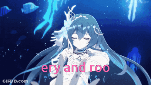 Girl With Long Blue Hair Ery And Roo In Red GIF
