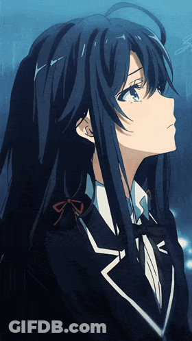 Girl With Long Blue Hair In Black Suit GIF