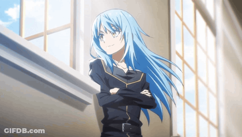 Girl With Long Blue Hair In Front Of Window GIF